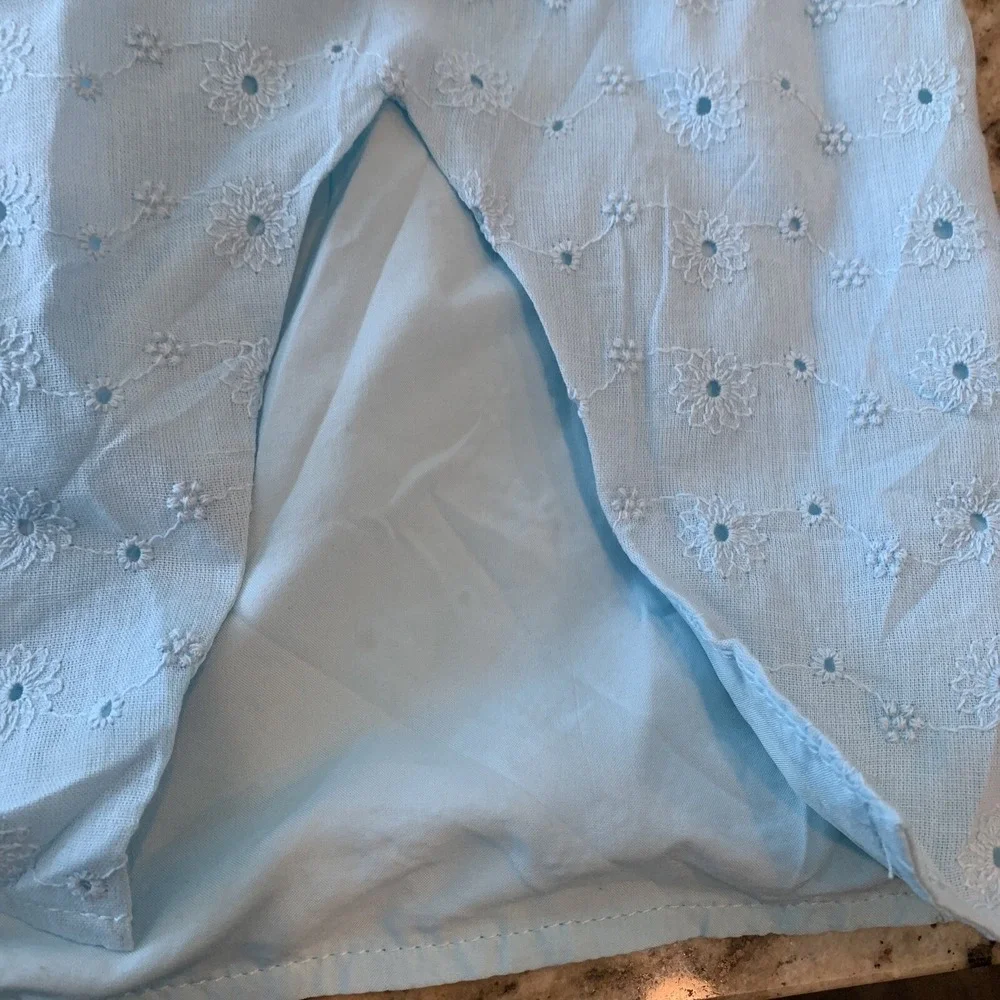 NWT Two Piece Csdajio Light Blue Eyelet Top And Skirt Size Small summer festival